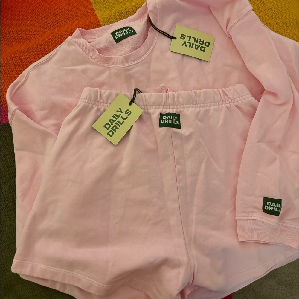 DAILY DRILLS !!! baby pink oversized unisex sweatshirt and sweatshorts